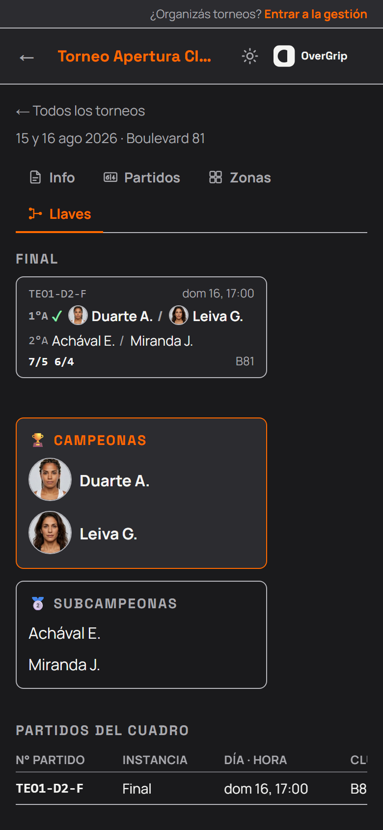 Cuadro final en el celular, con las llaves completándose