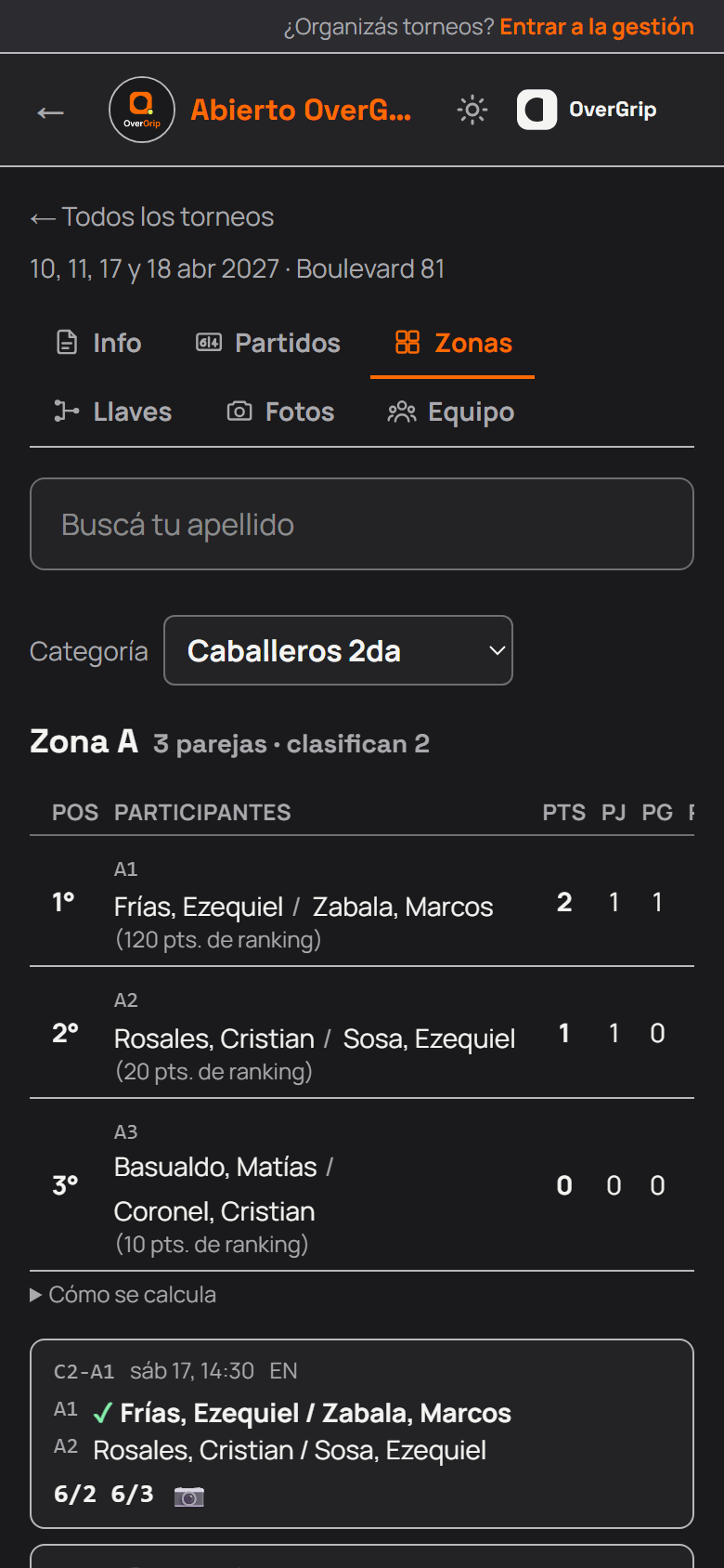 Zonas en el celular: tabla de posiciones y los partidos de la zona con resultados